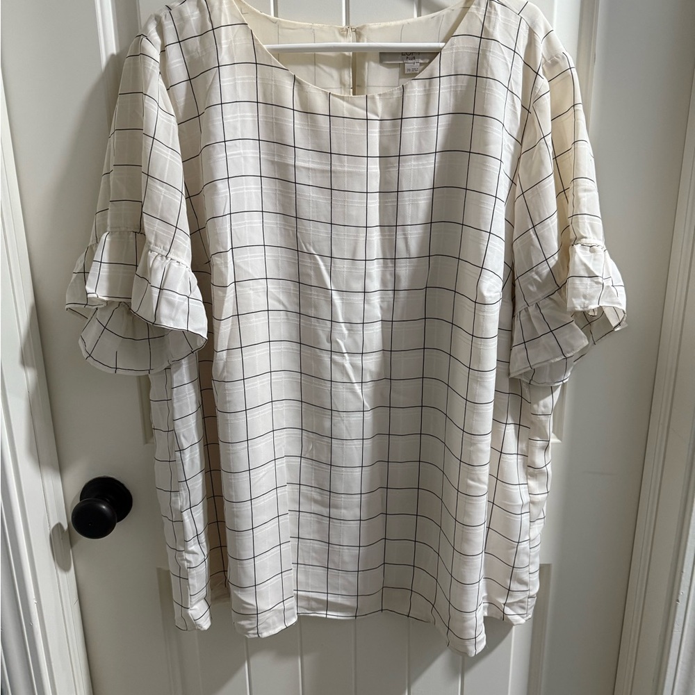 LOFT Cream and Black Grid Blouse